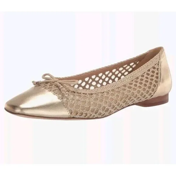 Sam Edelman May Bleached Natural Weave Gold Ballet Flats Women's Size 9.5 Square - Picture 2 of 8